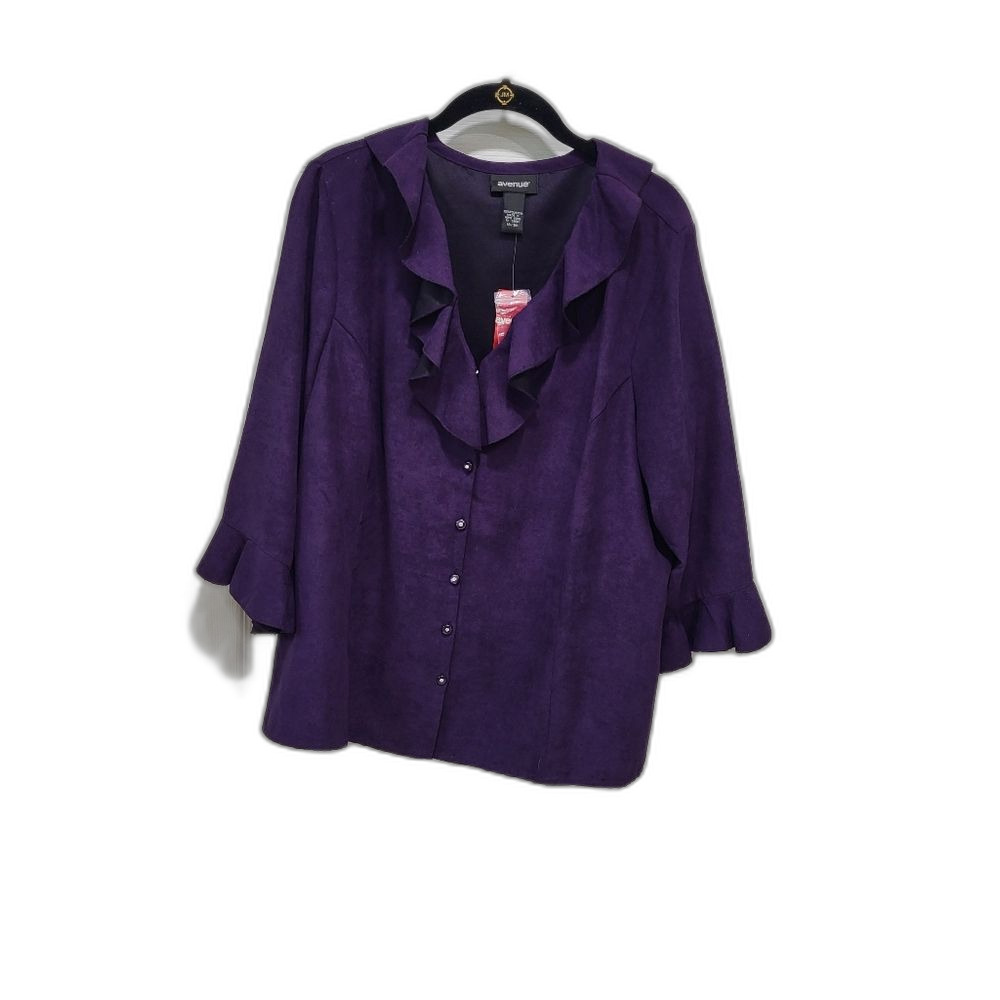 NEW Plum Button Front Top with Flutter Sleeves - 18